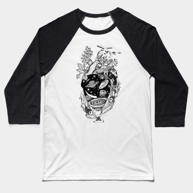 Space Botanicl Floral Heart Baseball T-Shirt by ruta13art